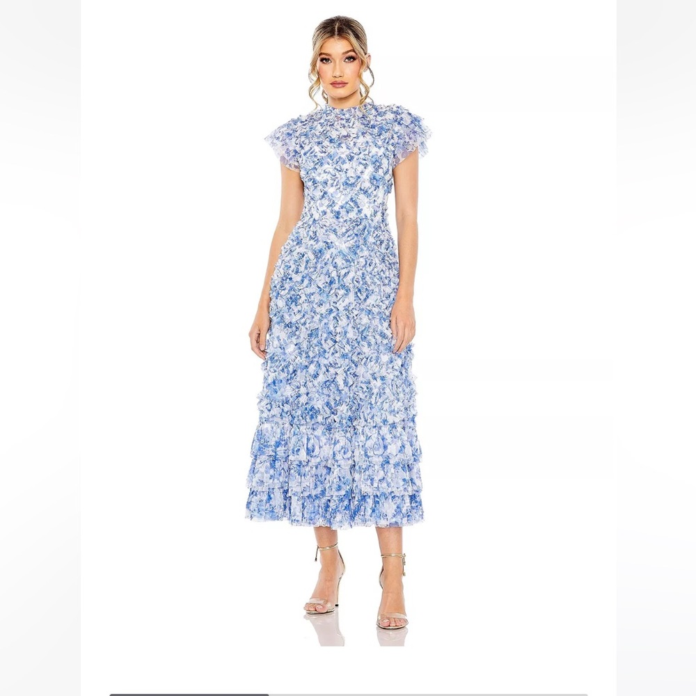 MAC DUGGAL NWT SIZE 4 High Neck Ruffle Cap Sleeve Floral Dress